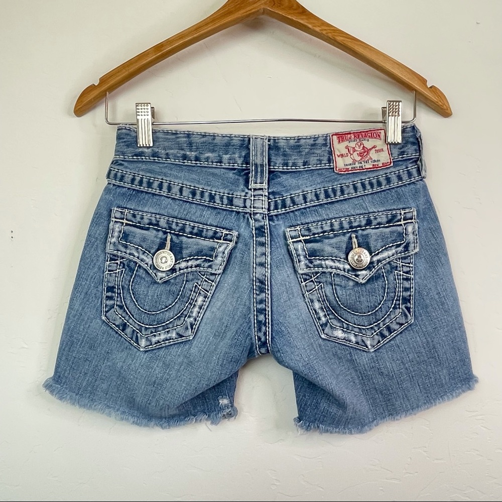 True Religion Y2K Joey Low Rise Cut Off Flap Pocket Denim Shorts Size 24 - Picture 5 of 16